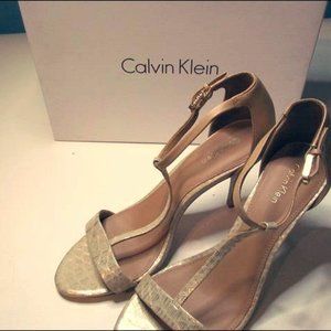 Calvin Klein Beige Snake Skin Strap Heel